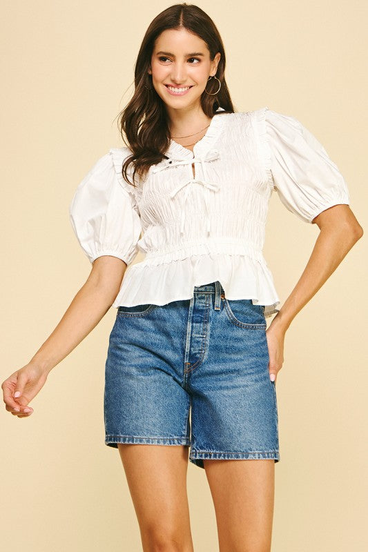 white shirring blouse