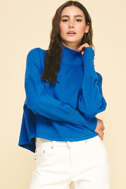 mock neck cobalt sweater