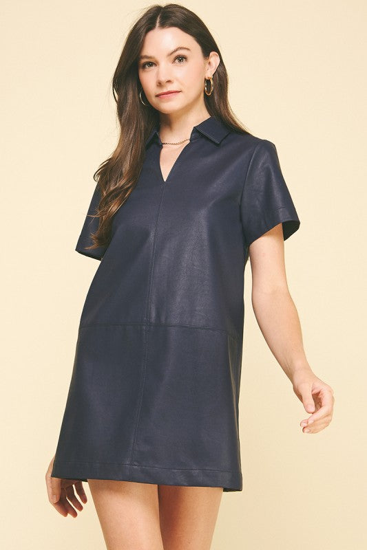 Navy pleather tunic dress