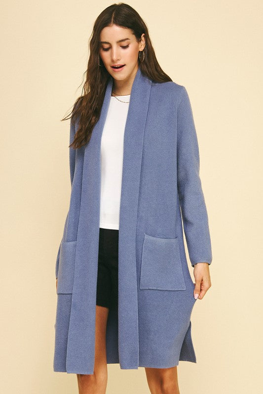 dusty blue duster cardigan