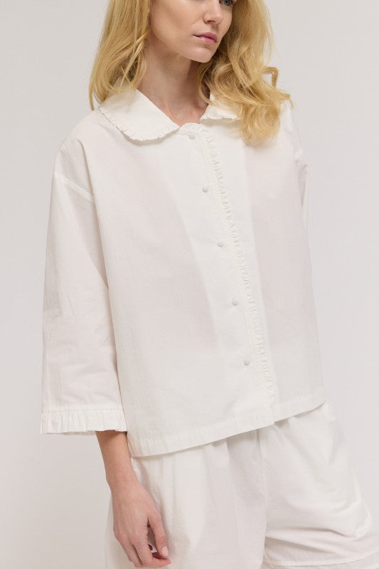 white ruffle pleat sleeve shirt