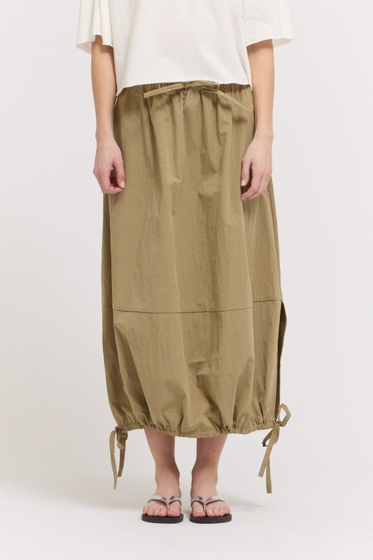 gathered hem olive skirt