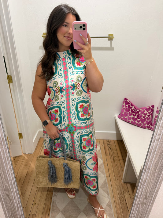 satin beachy printed maxi dress