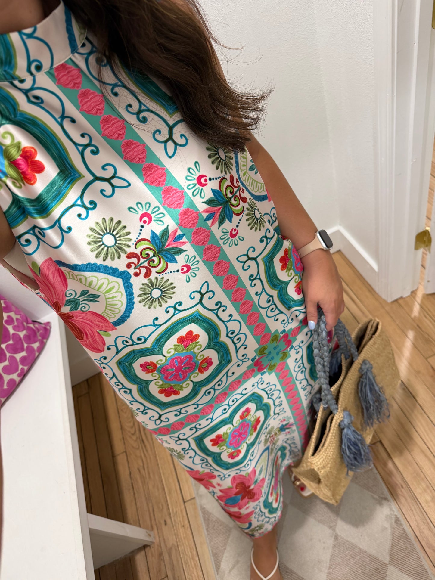 satin beachy printed maxi dress