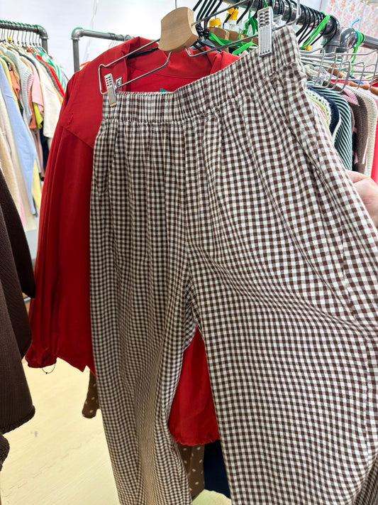brown gingham pants