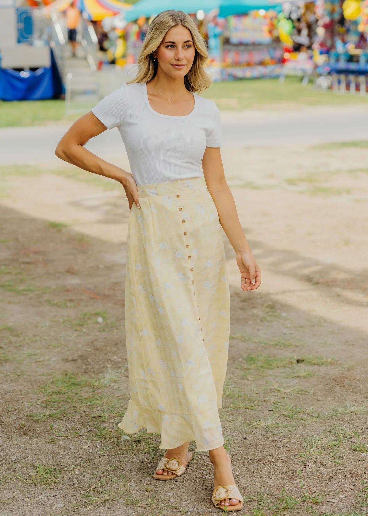 slit front maxi skirt yellow