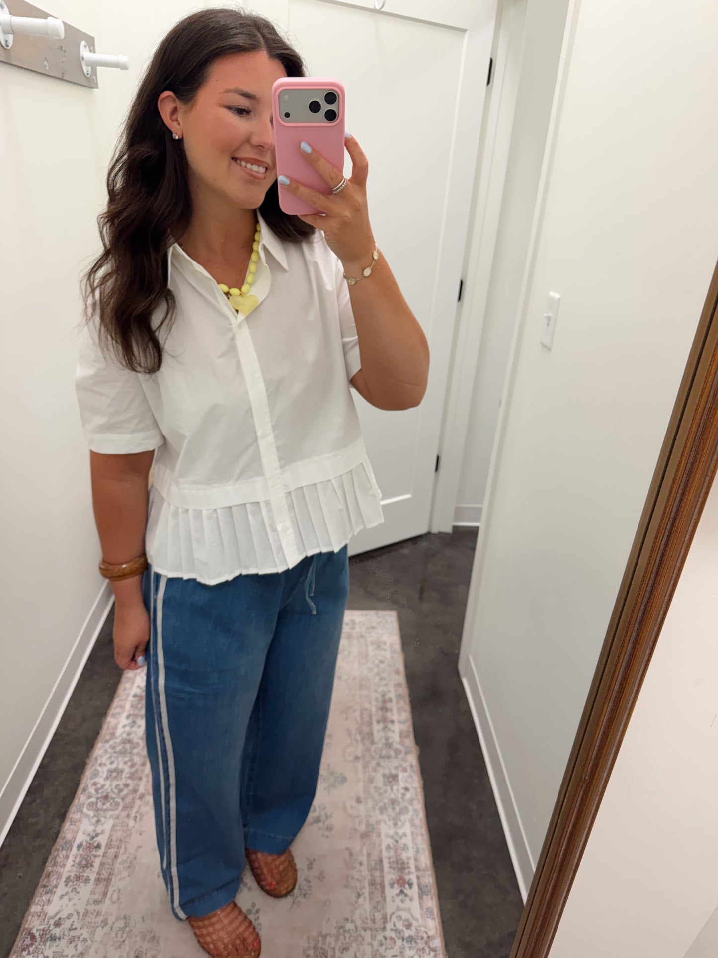 Pleated Hem Short Sleeve Shirt Top