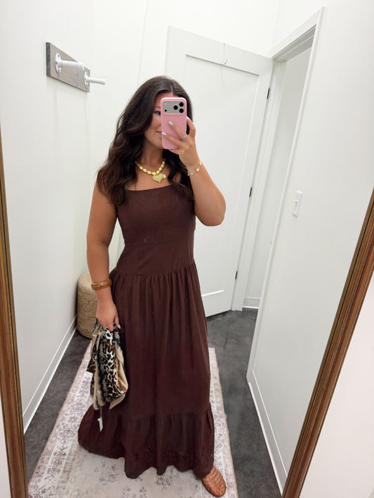 ESTI EMBROIDERED MAXI DRESS CHOCOLATE CHERRY - Z Supply