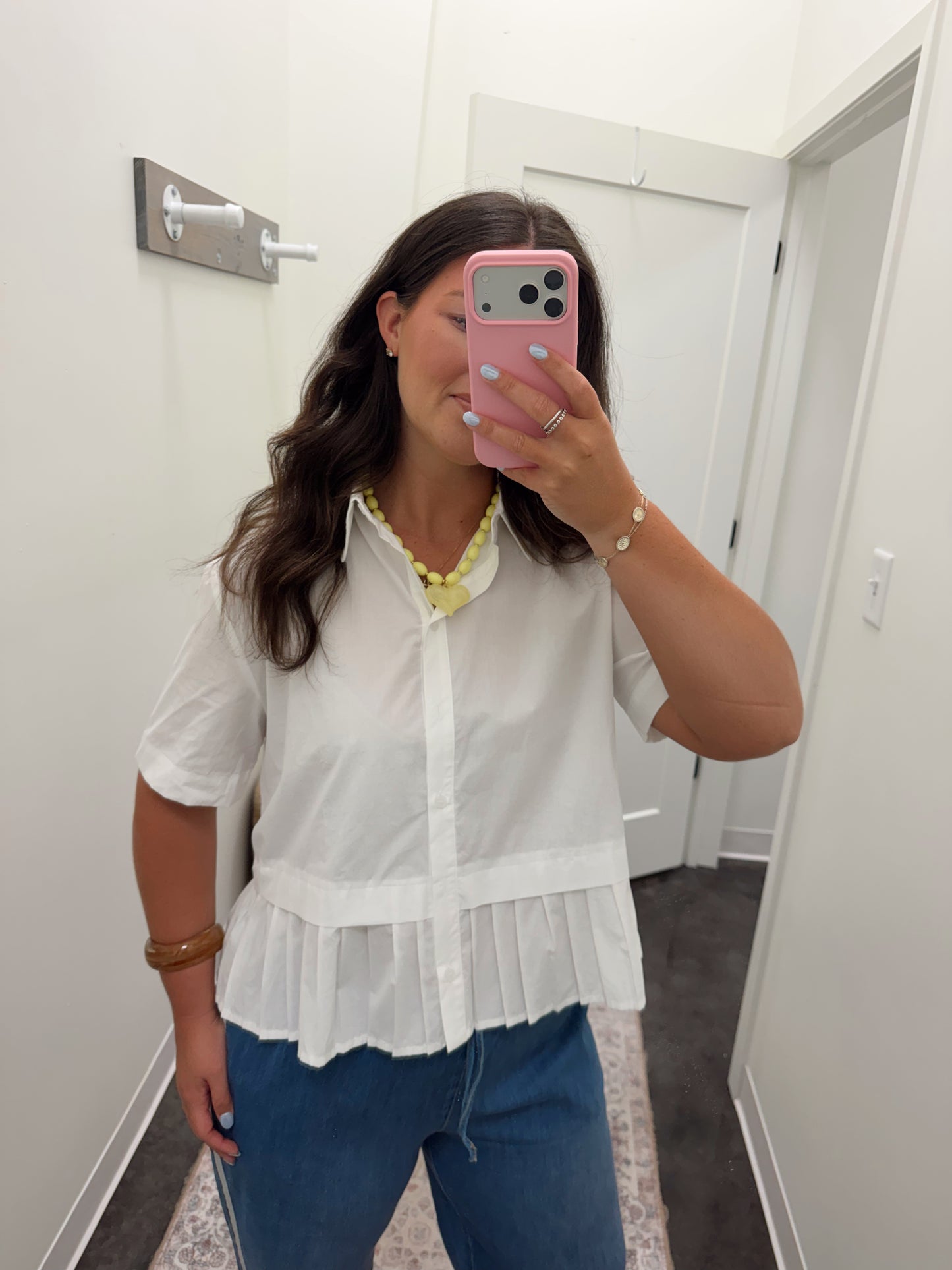 Pleated Hem Short Sleeve Shirt Top