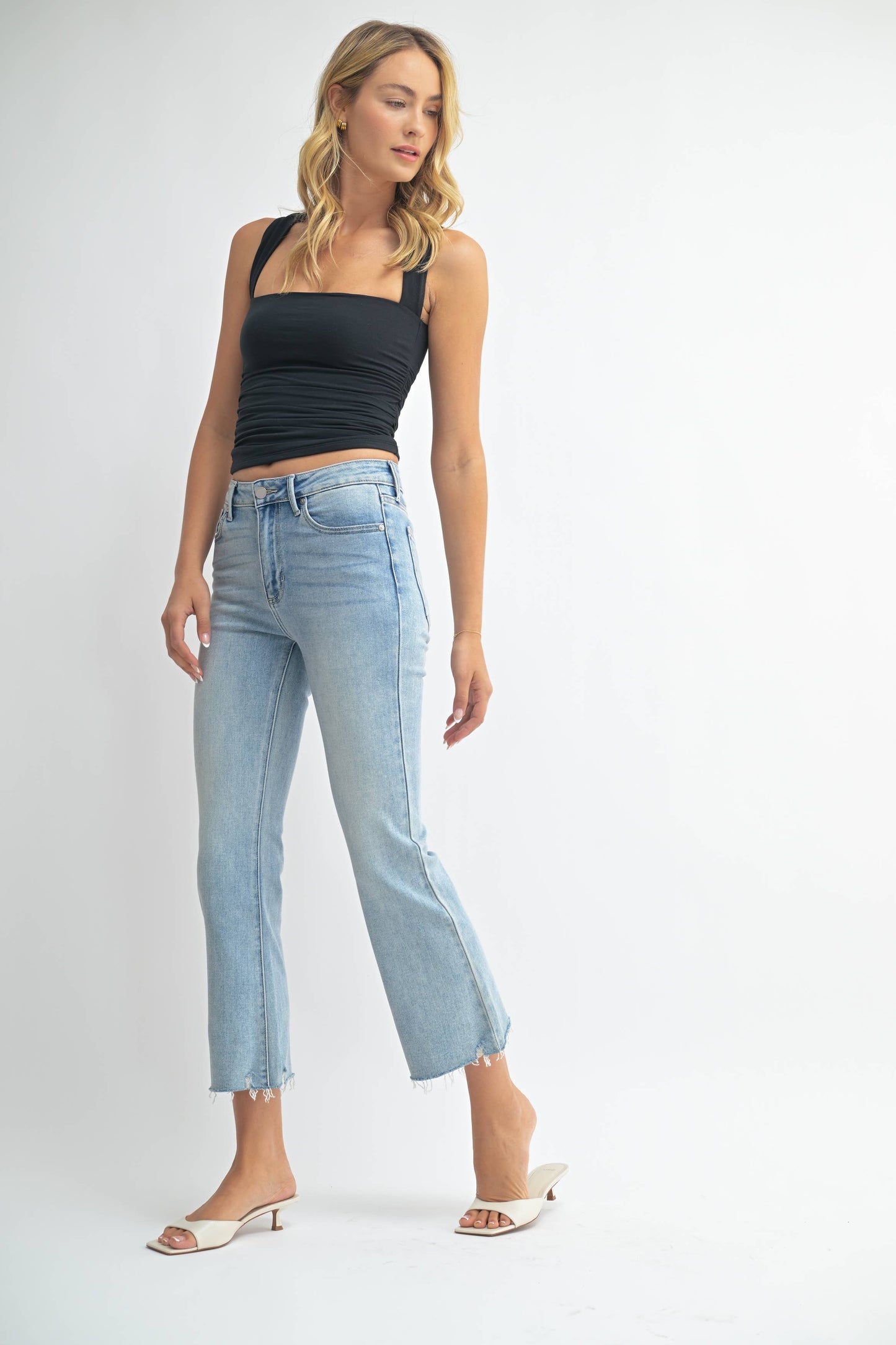 LT - High Rise Crop Flare w/ Distressed Hem