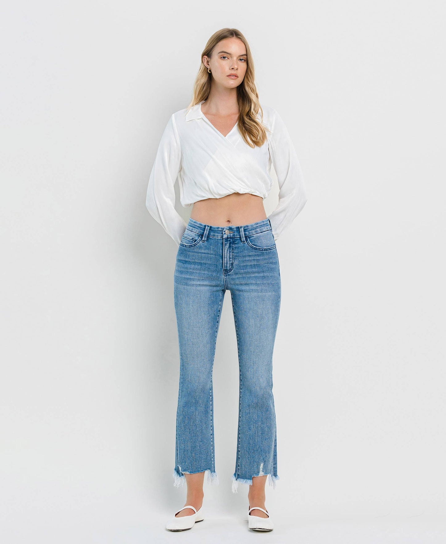 HIGH RISE SEAMLESS WAISTBAND KICK FLARE JEANS