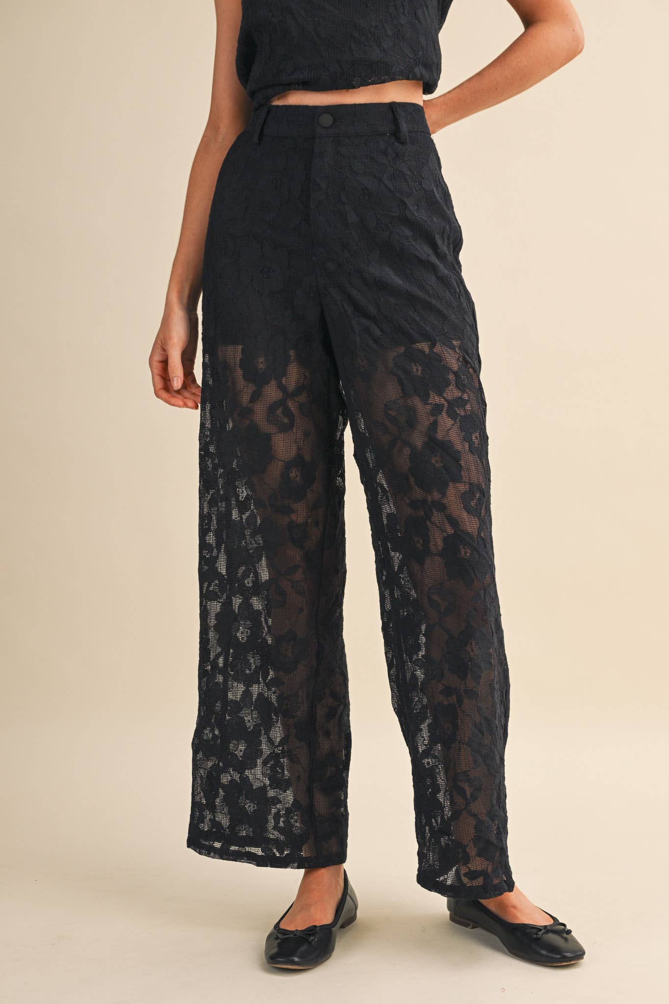 LACE SLEEVELESS TUNIC AND WIDE LEG PANTS SET