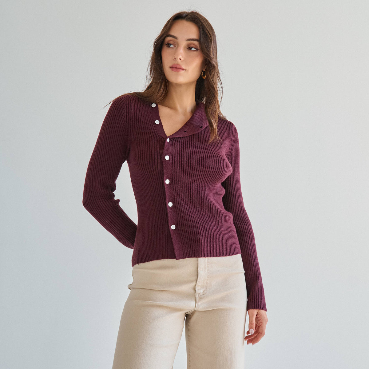 Asymmetrical button sweater