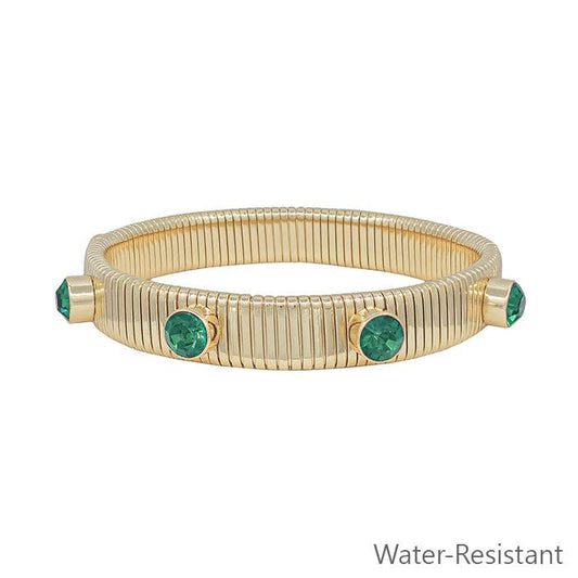 Water Resistant Ribbed Stretch Bracelet with Green Crystal Studded Accent br12