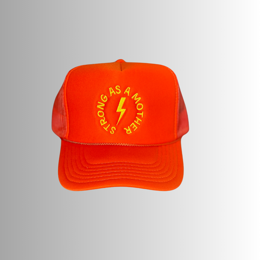 Strong as a mother® Embroidered Trucker Hat - Orange