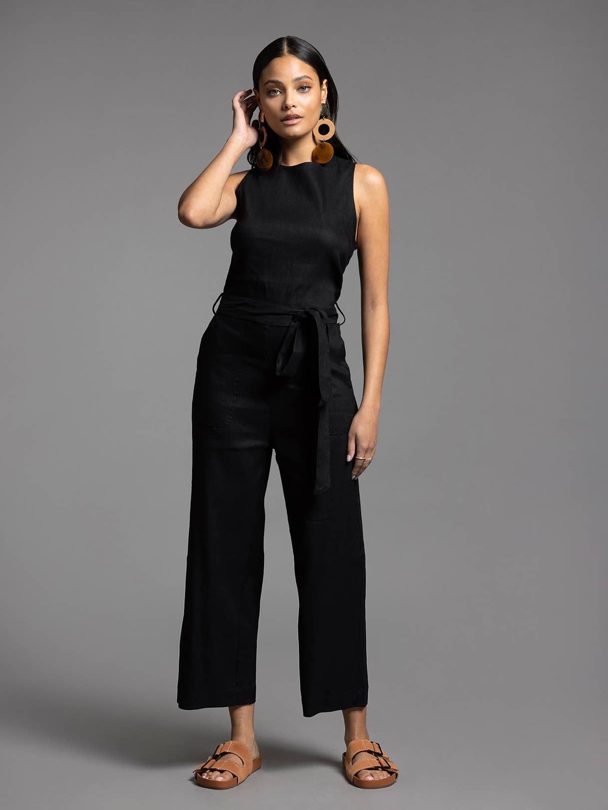 Tie Waist Sleeveless Jumpsuit - UPTOWN JUMPSUIT