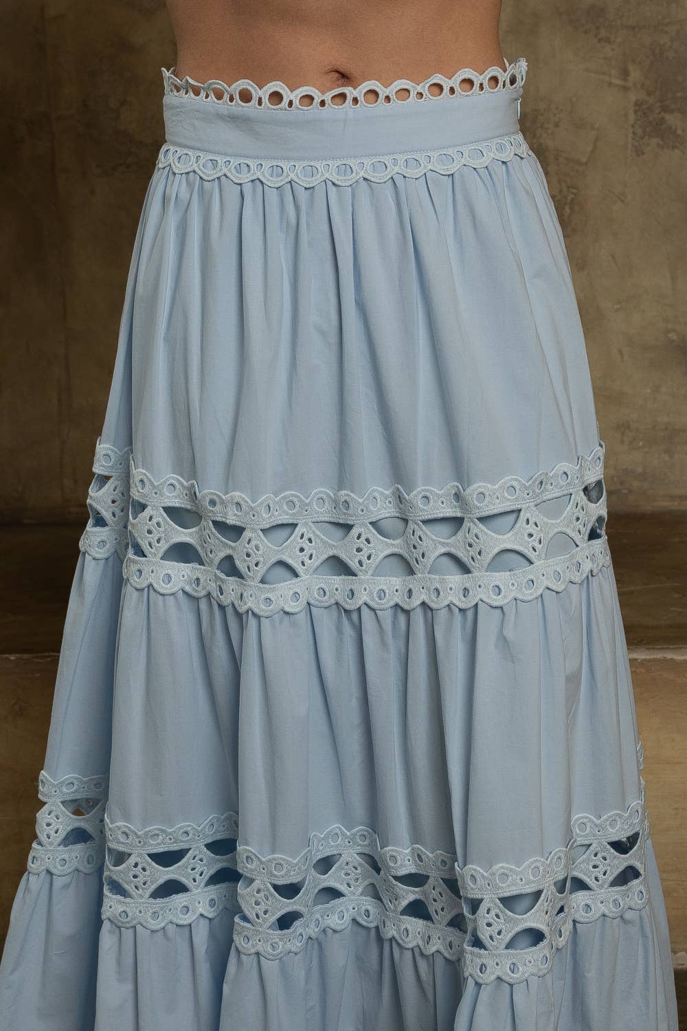 Tiered Maxi Skirt with Eyelet Detailing