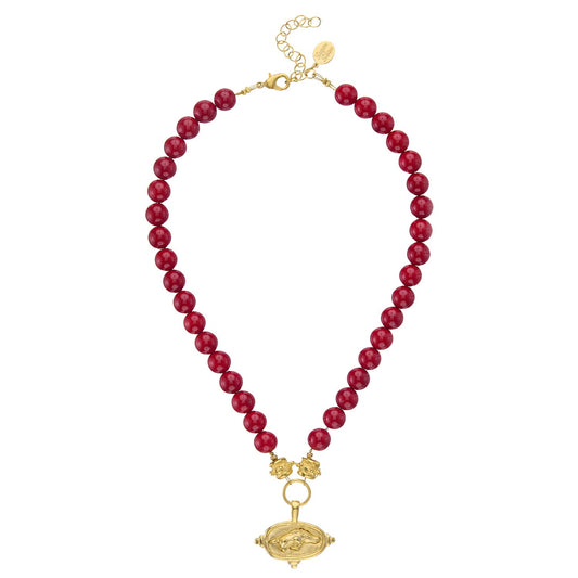 Wild Boar Intaglio on Red Coral Necklace  - Susan Shaw