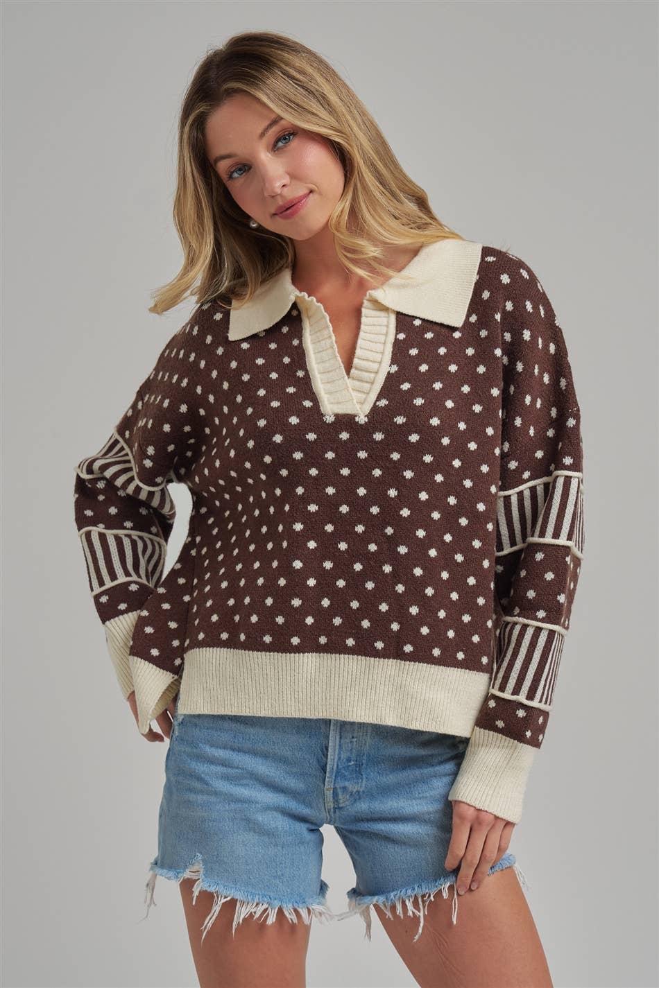 LOOSE FIT POLA DOT FALL SWEATER TOP