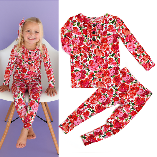Rose Ruffle Two Piece Bamboo Toddler Outfit