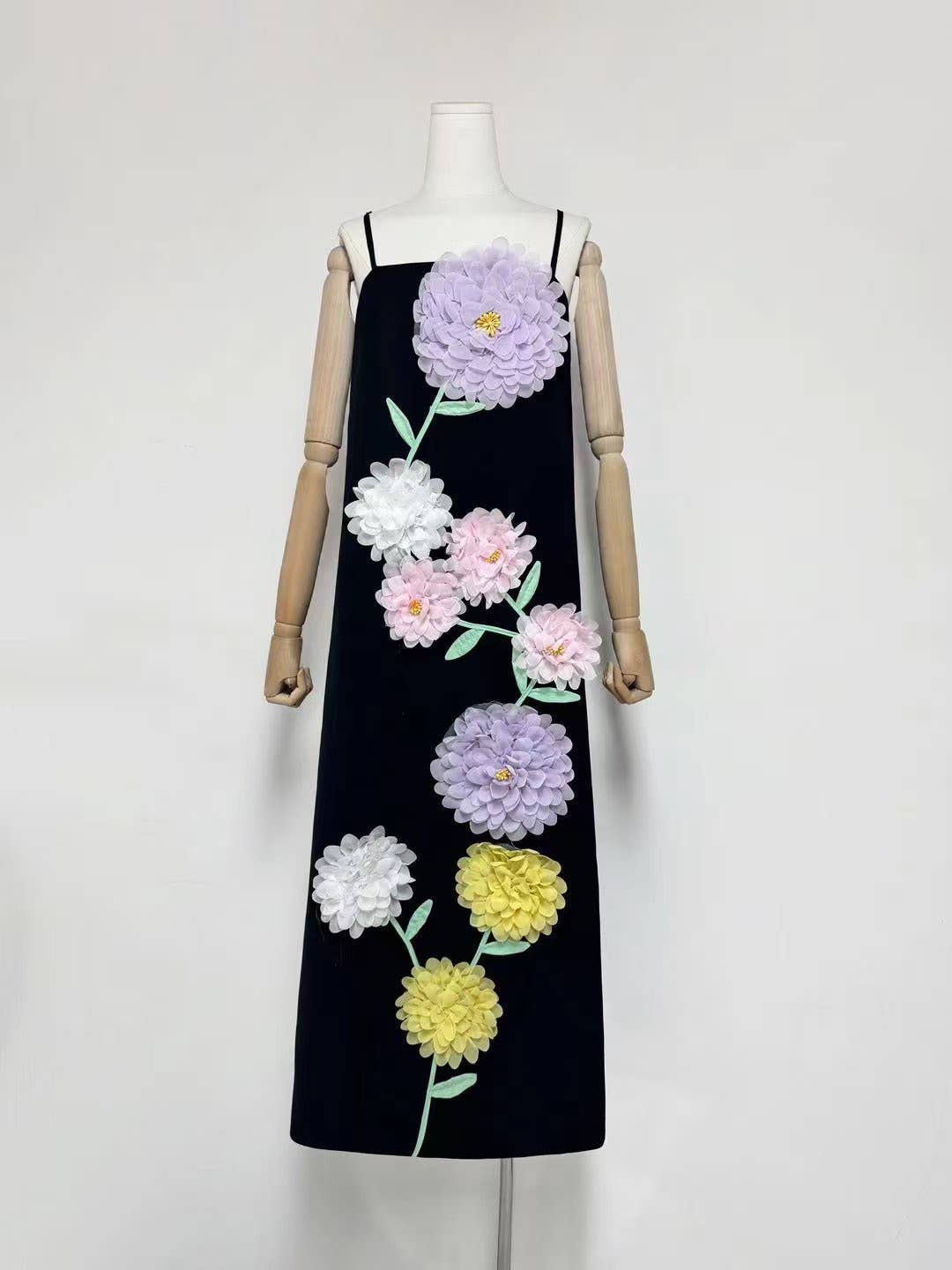 DR516Y Colorful 3D Floral Swing Suspender Long Summer Dress