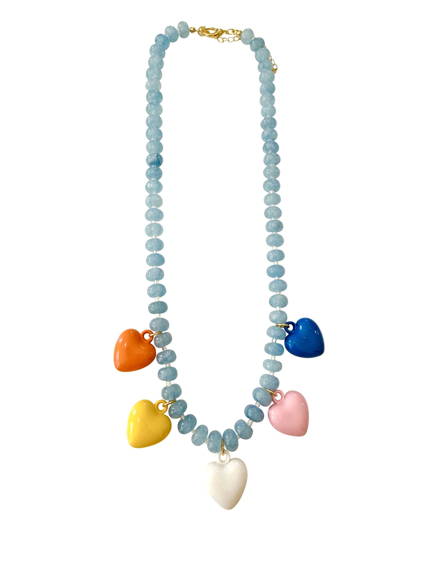 Larissa Blue Beaded Necklace with Colorful Heart Charms