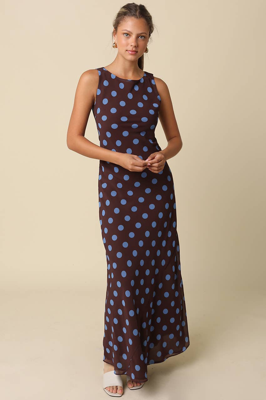 Miley Polka Dot Sleeveless Maxi Dress