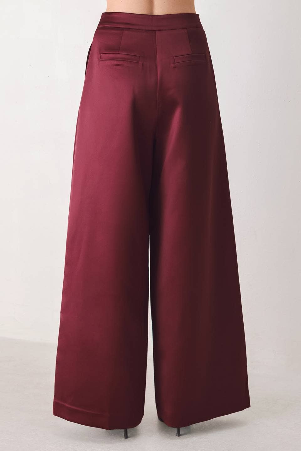 solid woven wide leg pant BURGUNDY