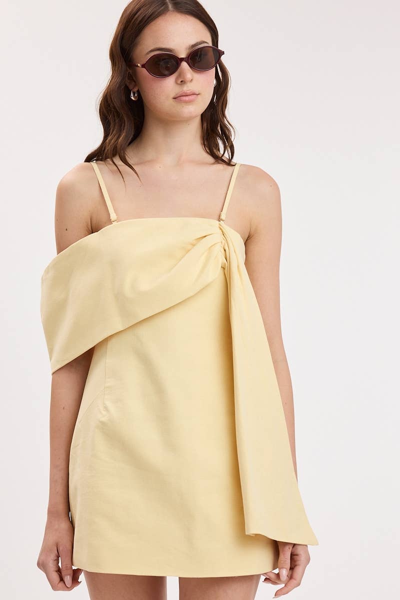 SOFT COLOR ONE-SIDE LOOP & DRAPE MINI DRESS