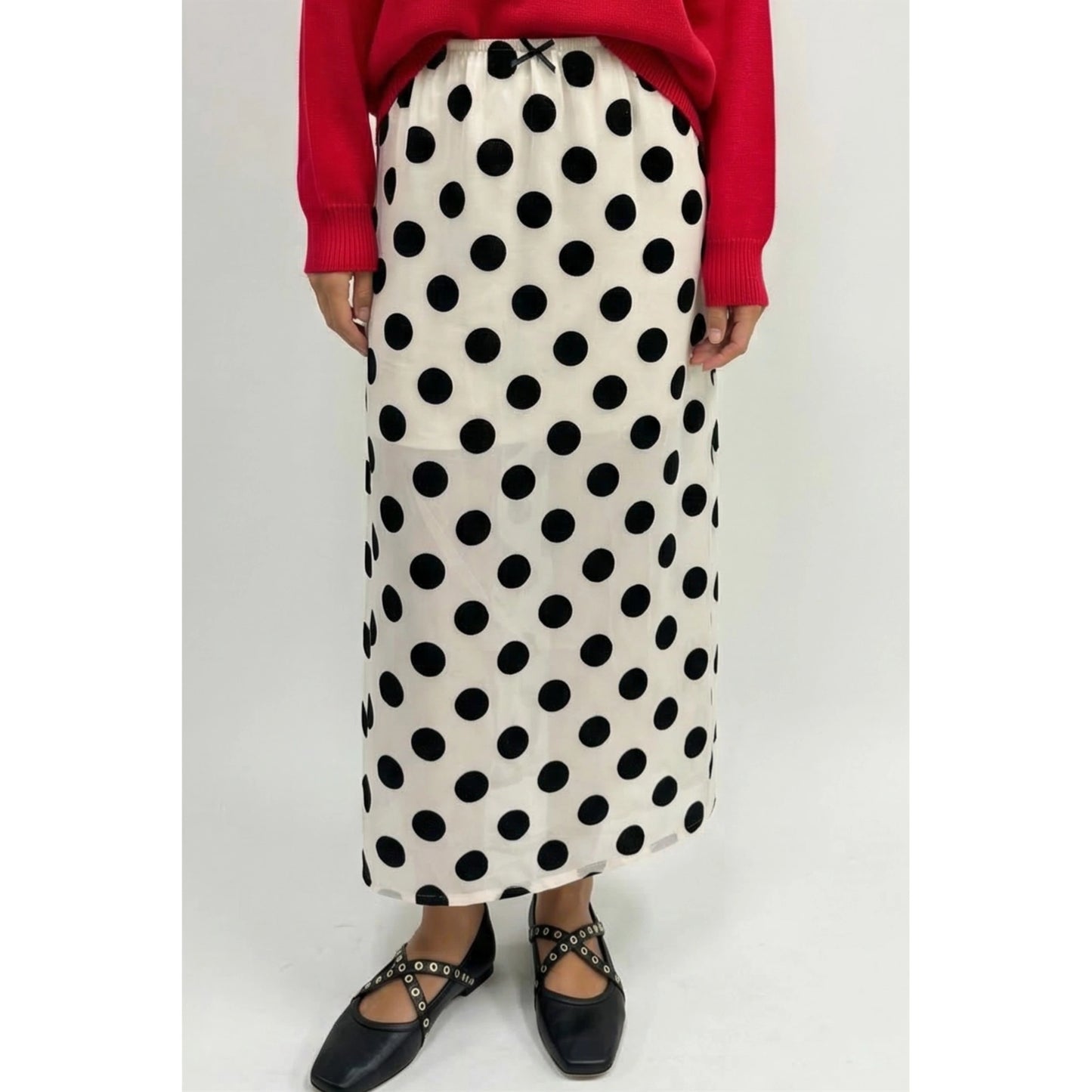 Cream/black polka dot maxi skirt