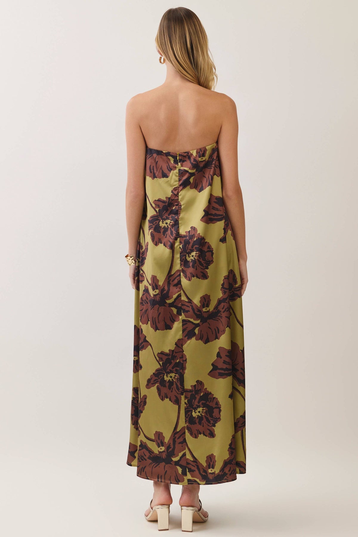 CD07609-Floral Print Strapless Maxi Dress