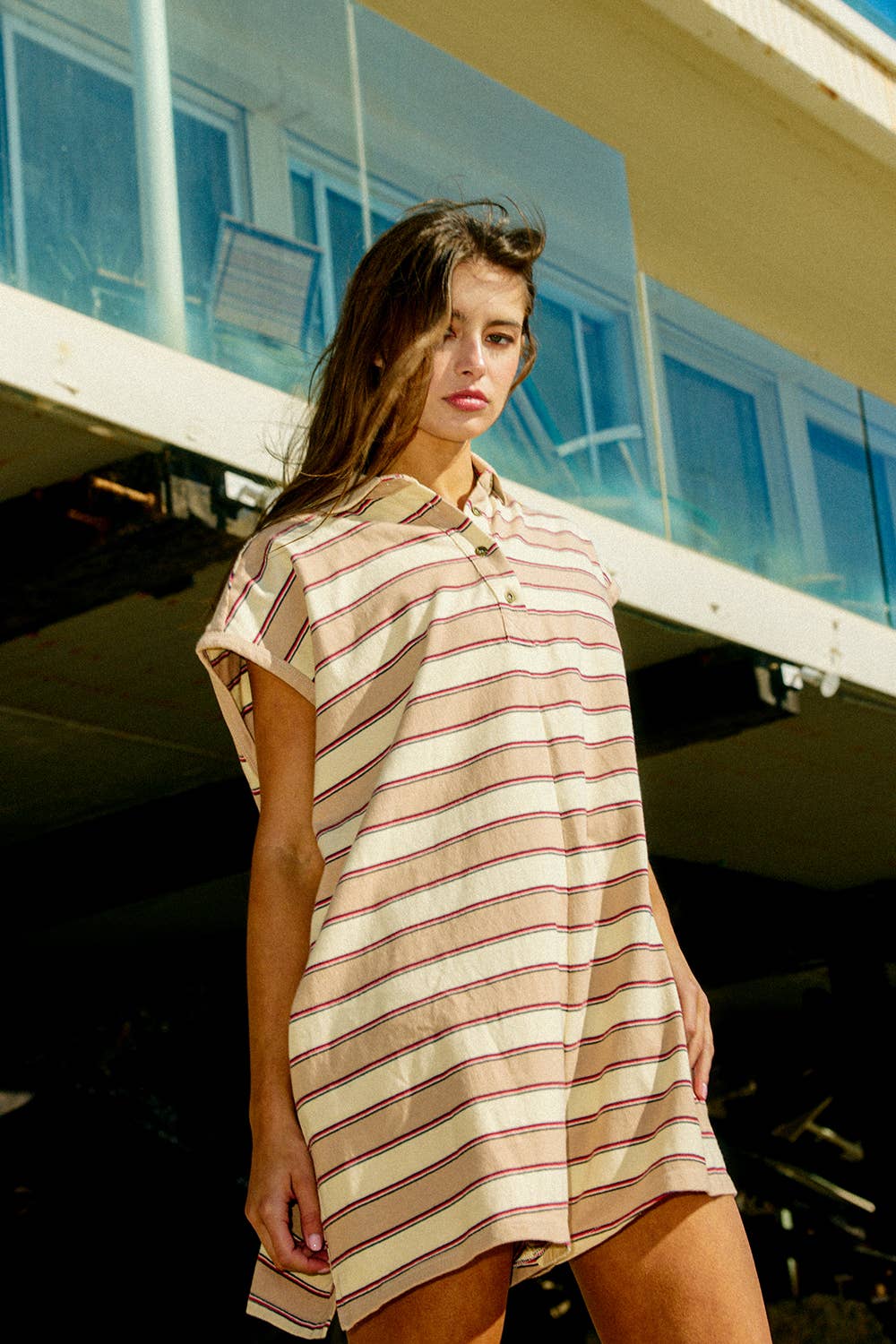 Sleeveless Polo Oversized Stripe Romper