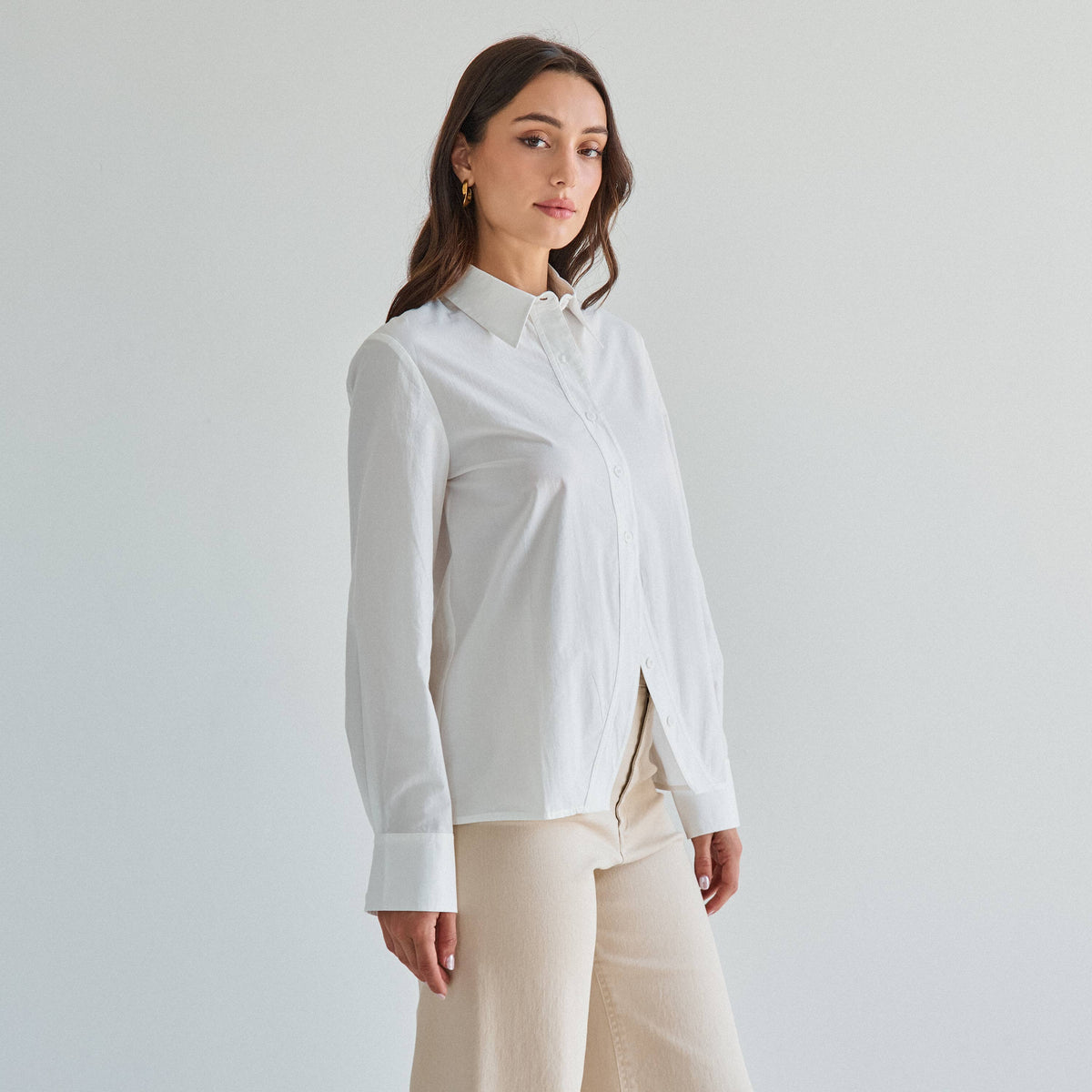 Split front button down shirt