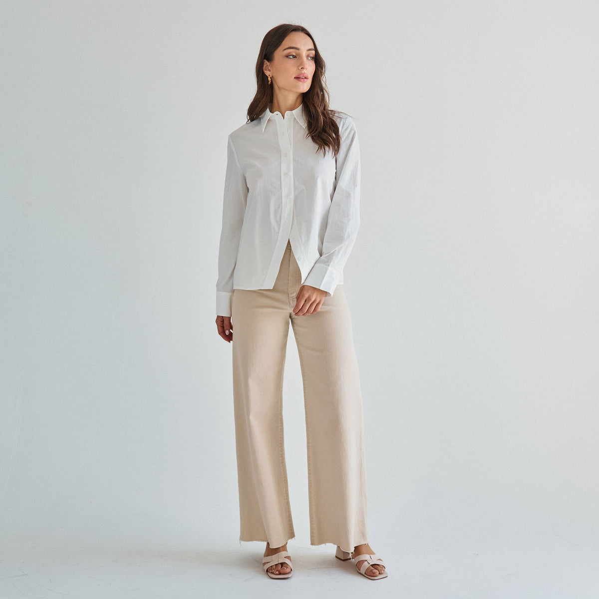 Split front button down shirt