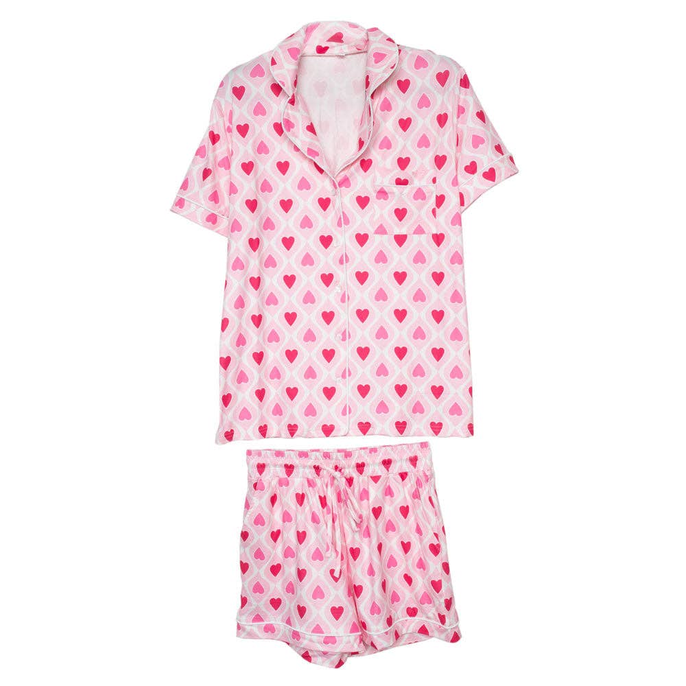 Light and Hot Pink Hearts Valentine's Day PJ Sets Women