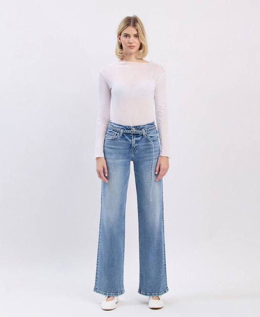HIGH RISE SELF BELT WIDE JEANS Lucid