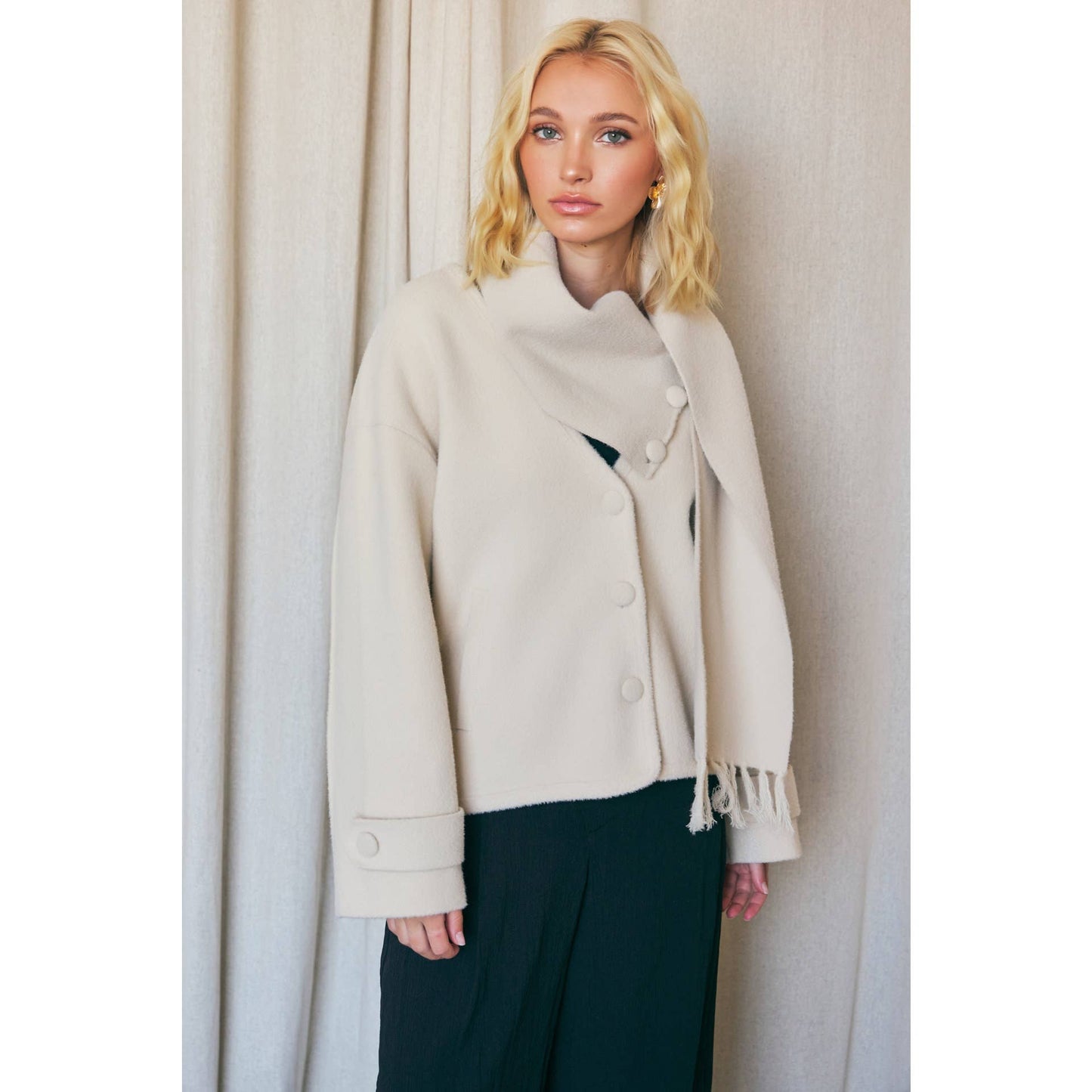 SCARF V-NECK DOUBLE-SIDED COAT (2 colors)
