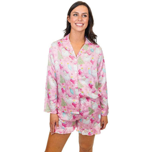Baby it's Cold Outside Satin Pajama Long Sleeve Short Set