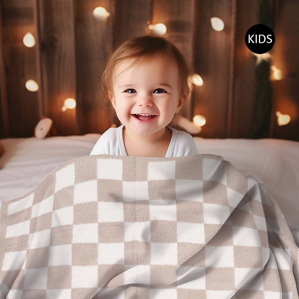 Reversible Checkered Patterned Kids Throw Blanket