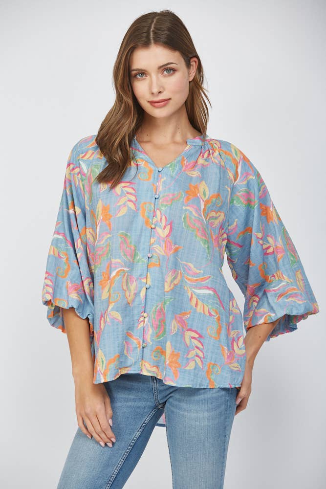 3/4 BLOUSON SLV FRONT BUTTON CLOSURE BLOUSE