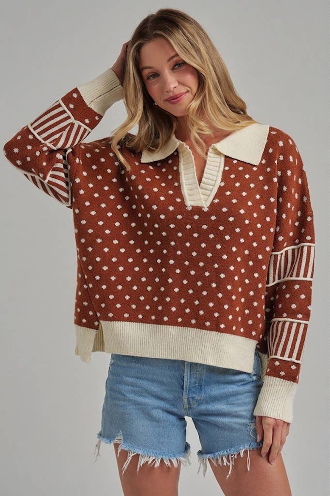 LOOSE FIT POLA DOT FALL SWEATER TOP