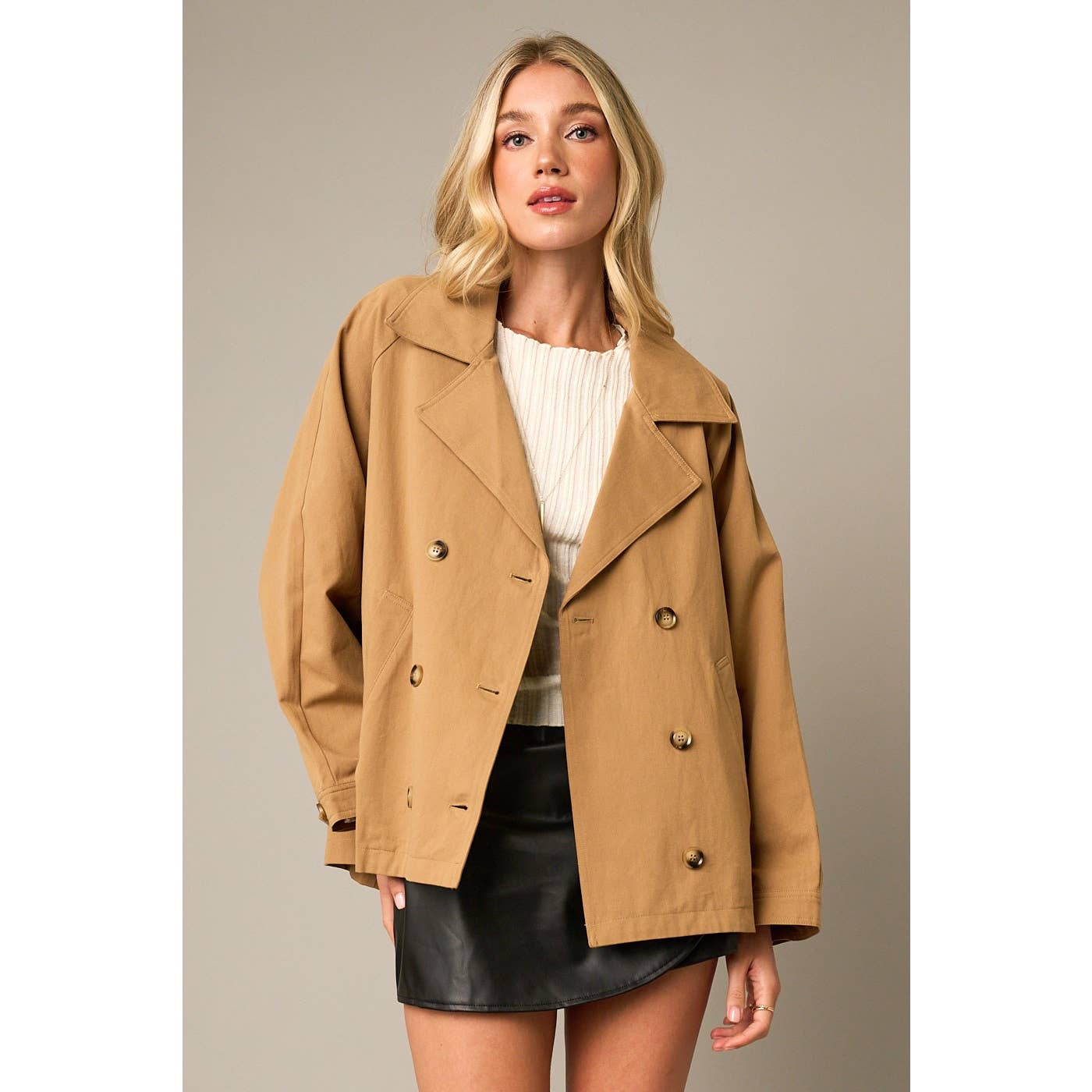 Raglan Long Sleeve Twill Trench Coat