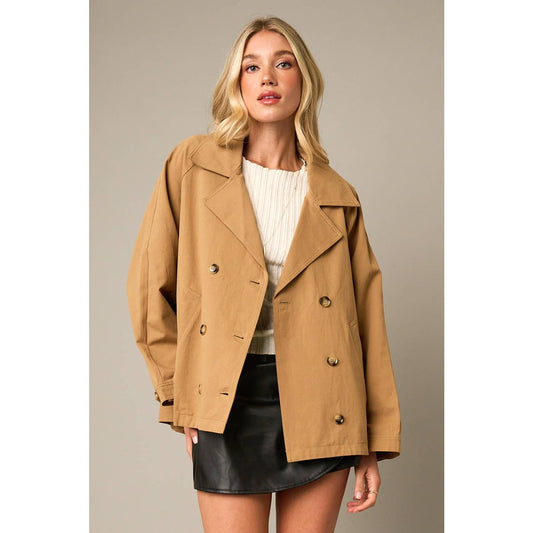 Raglan Long Sleeve Twill Trench Coat