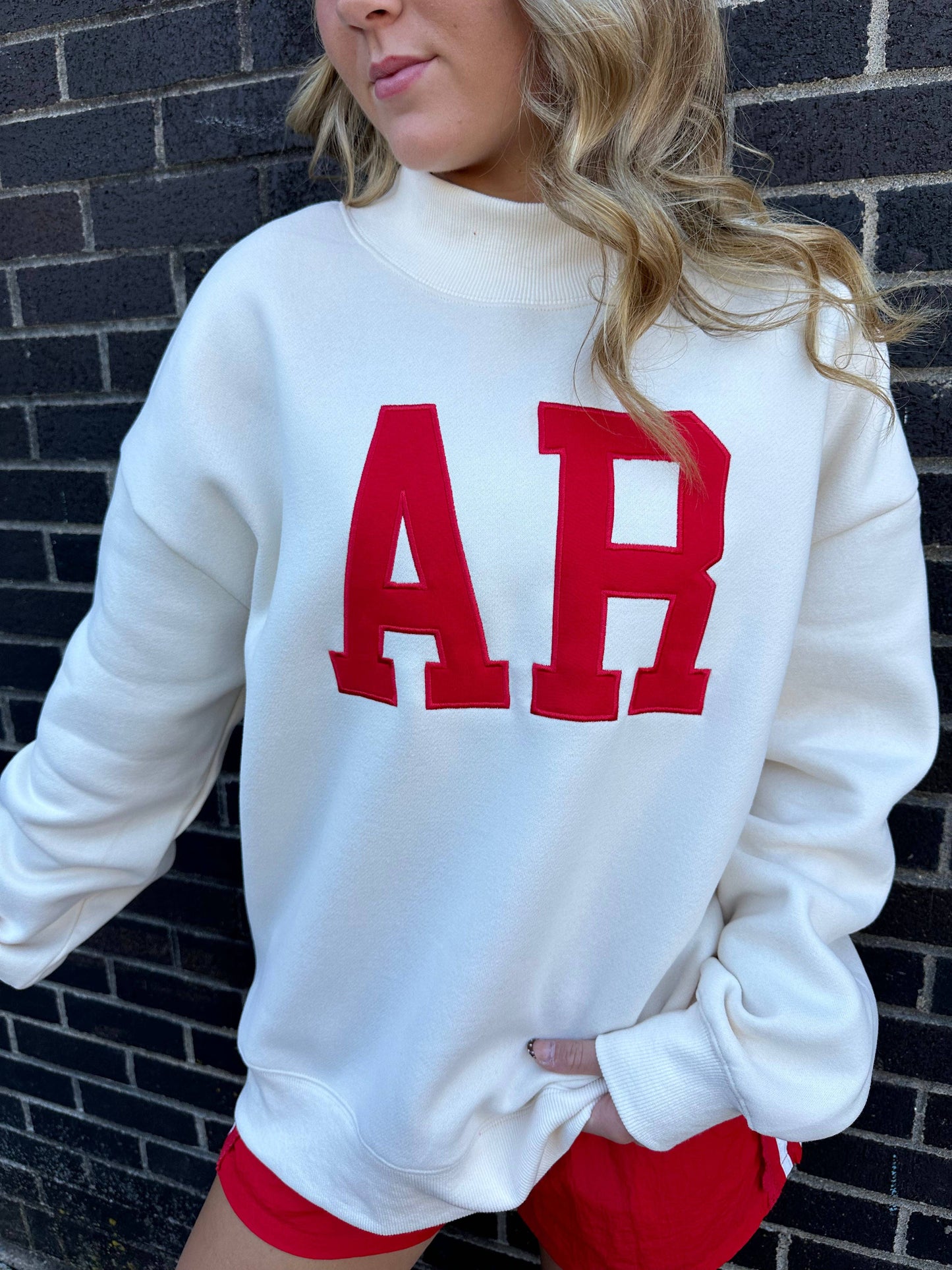 AR Embroidered Mock-Neck Sweatshirt