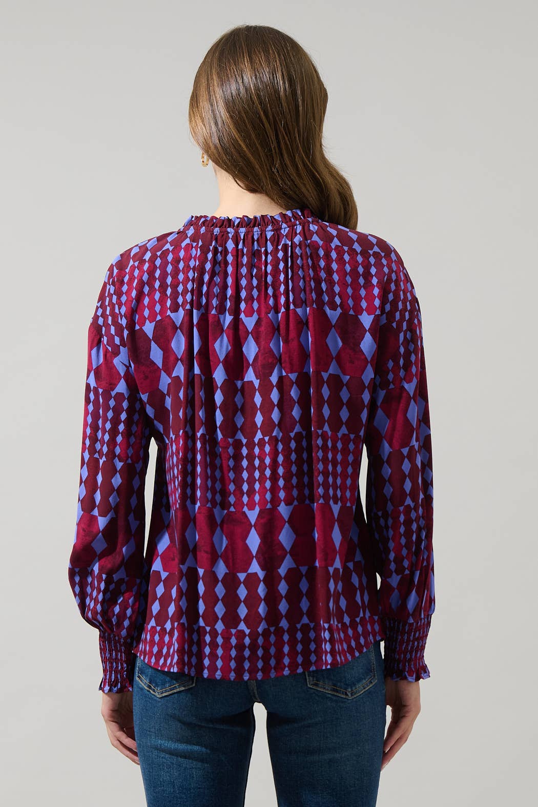 Ramsay Abstract Weylin Split Neck Tassel Blouse