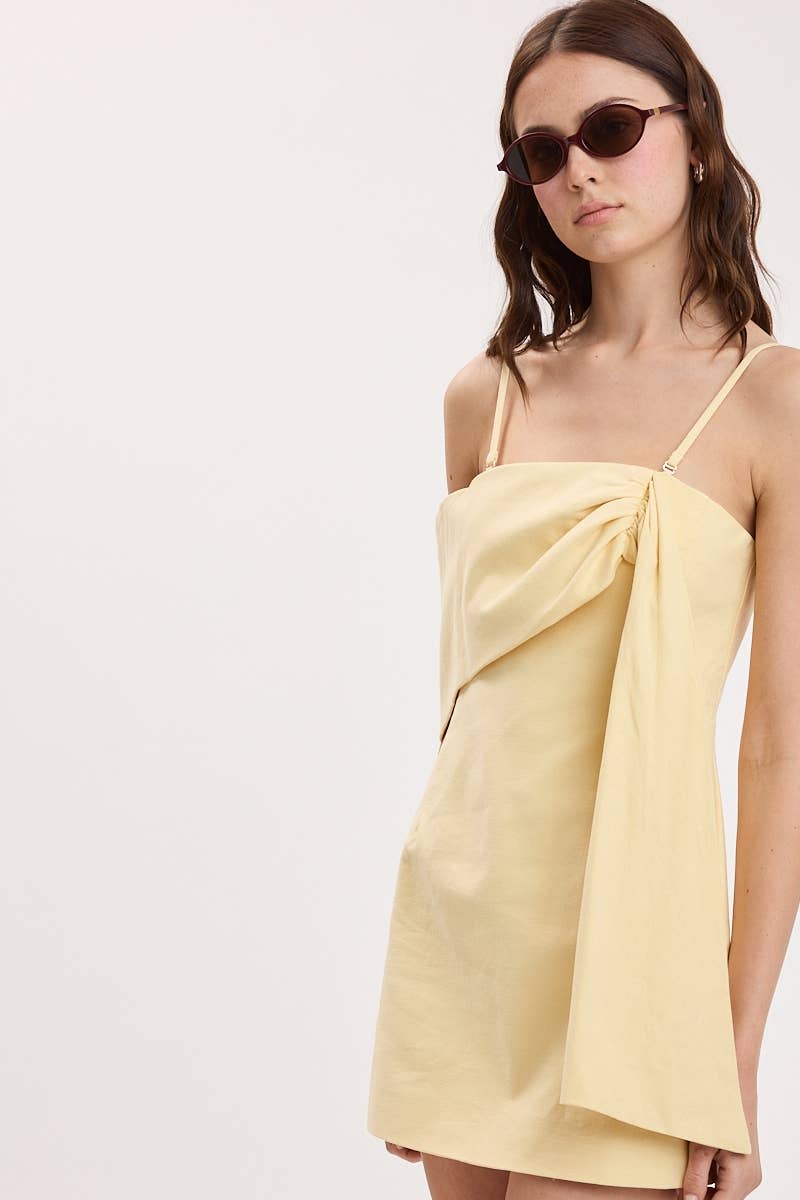SOFT COLOR ONE-SIDE LOOP & DRAPE MINI DRESS