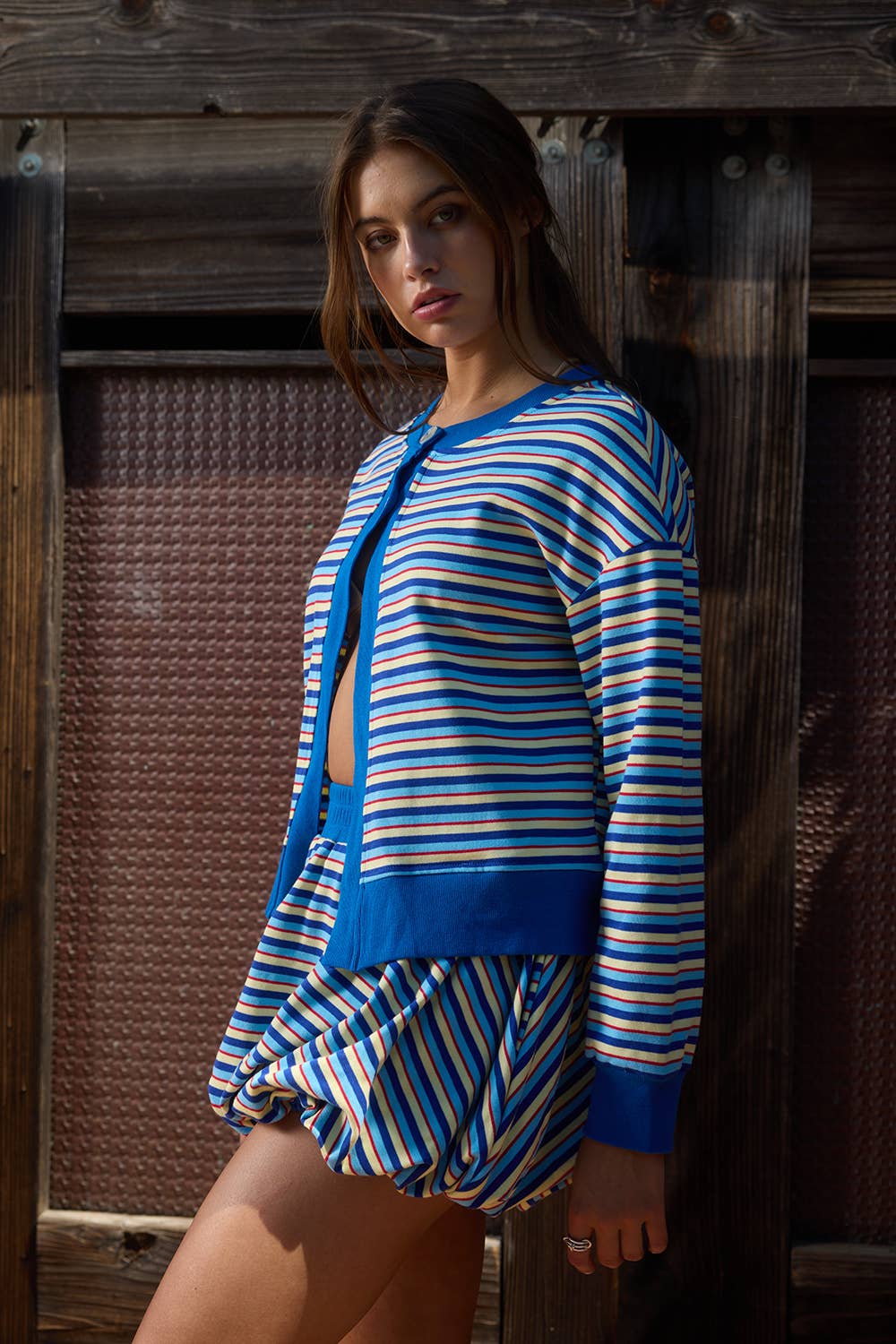 Multi-Stripe Dual-Button Knit Cardigan