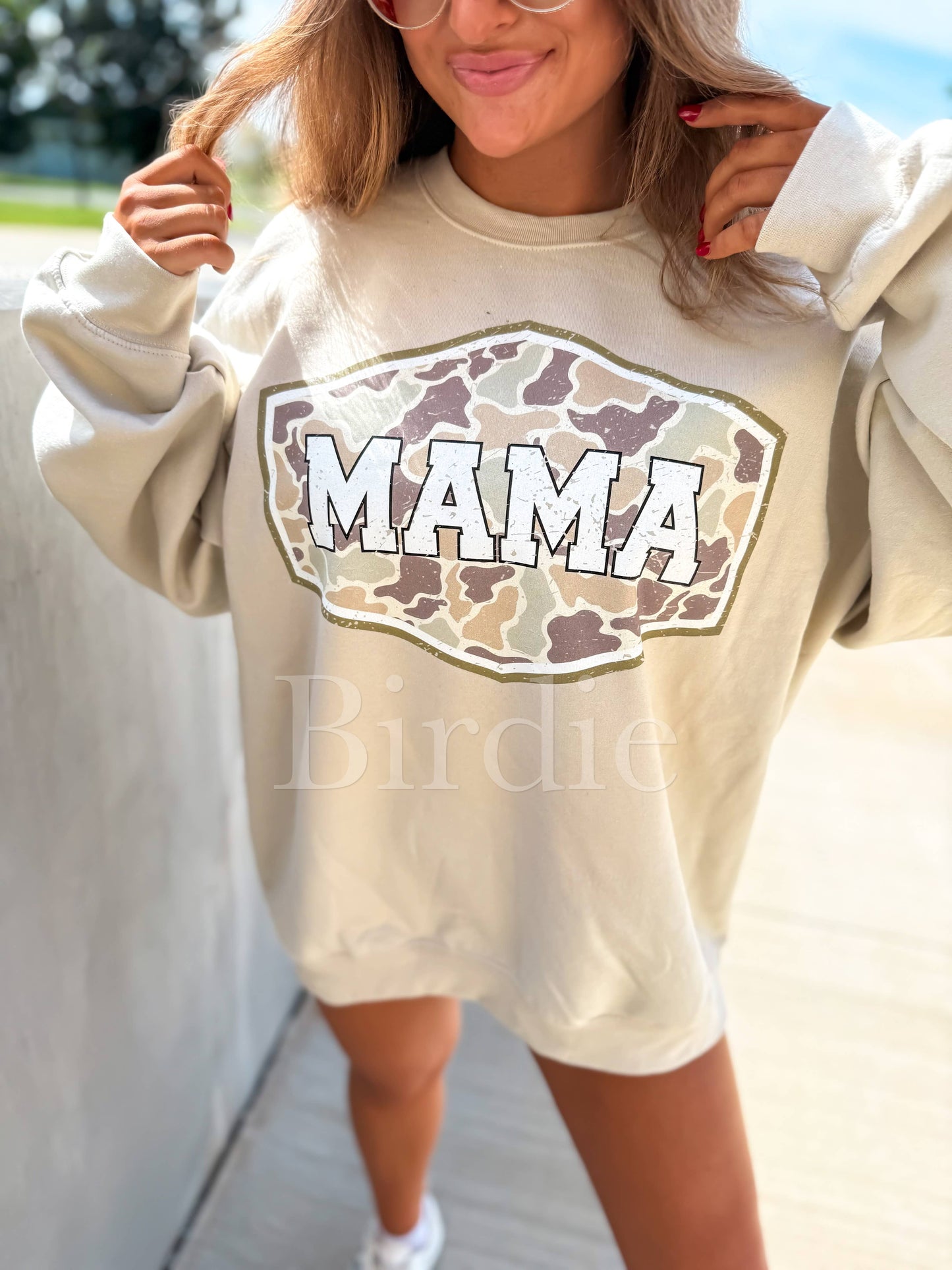 Duck Camo MAMA Graphic Crewneck on Sand