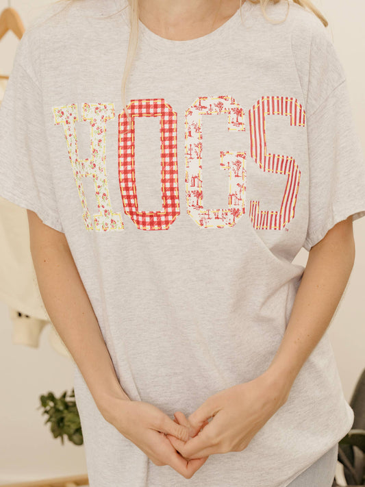 Arkansas Razorbacks Hogs Quilted Puff Ink Gray Thrifted Tee