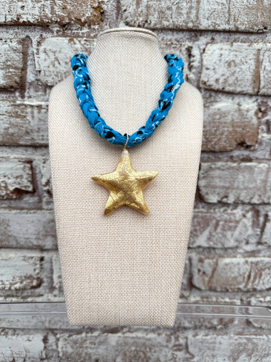 Chunky Turquoise Bandana with Gold Star Necklace